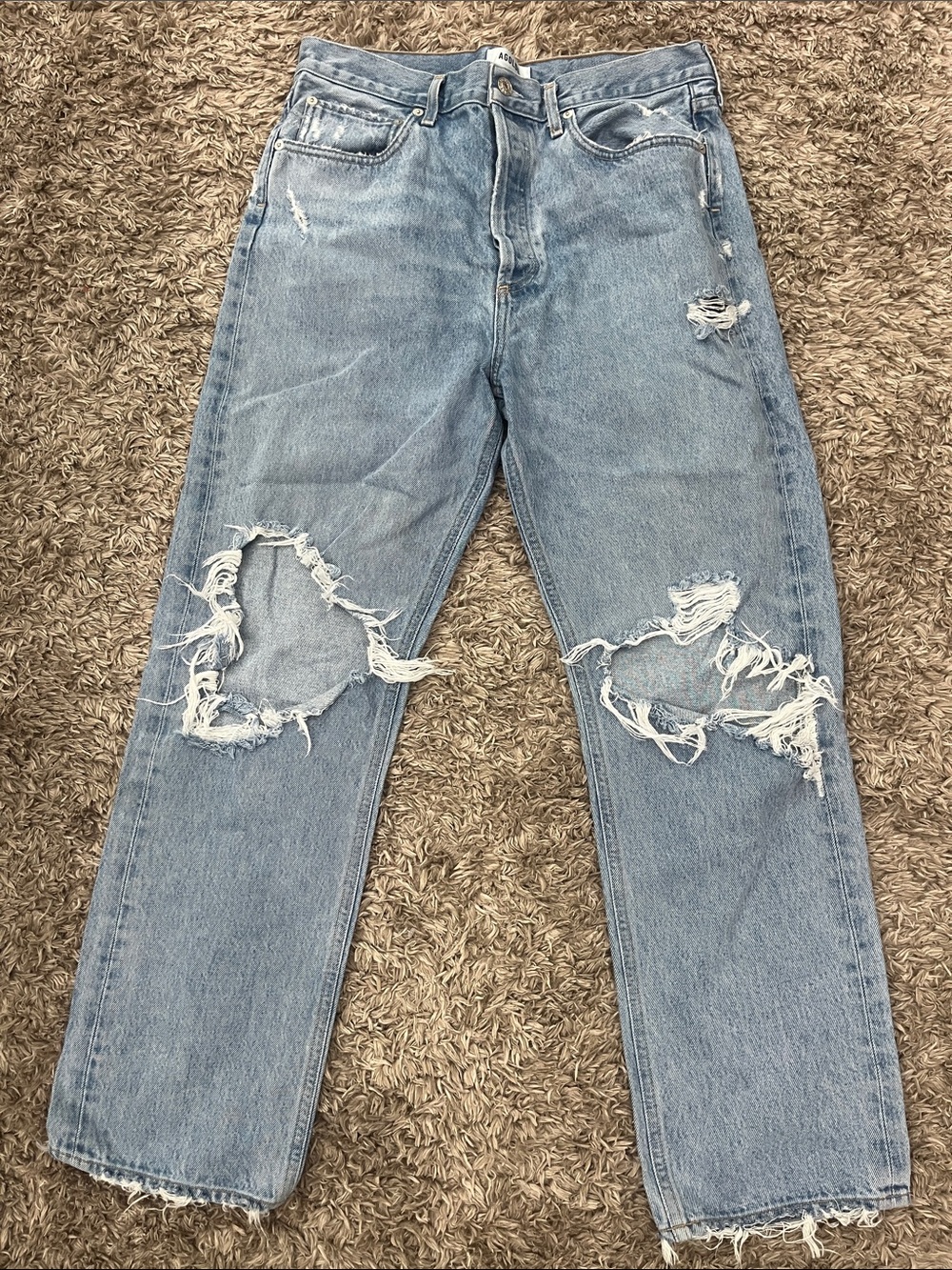Agolde Light Wash Distressed Straight Jeans